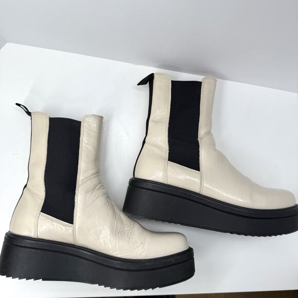 Vagabond Wmn Stacy White Leather Festival Platform Chelsea Ankle Boots 9US EUR39 - Picture 1 of 11